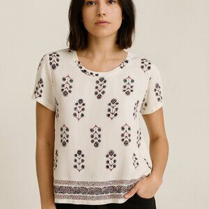 Madewell Floral Print Blouse Short Sleeve Boxy Ivory Small